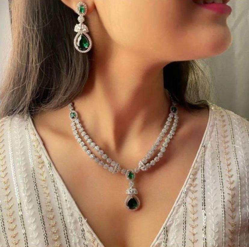 exquisite designer cz stone necklace