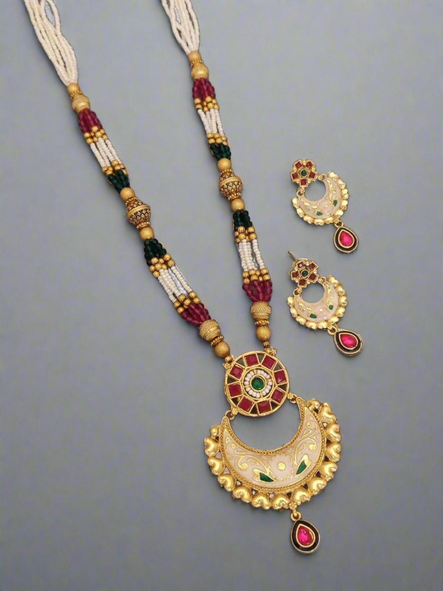 premium rajwadi moti mala long har set with earrings