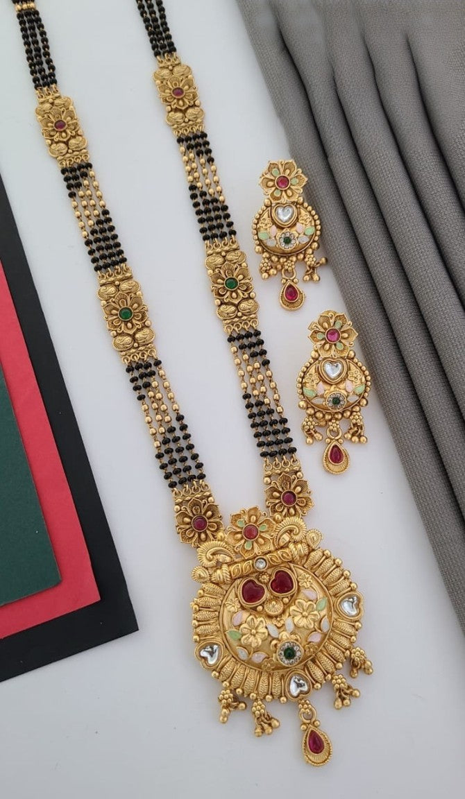 exquisite rajwadi meenakari premium mangalsutra with earrings