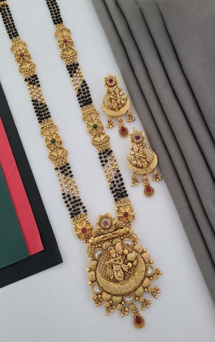 exquisite rajwadi meenakari premium mangalsutra with earrings