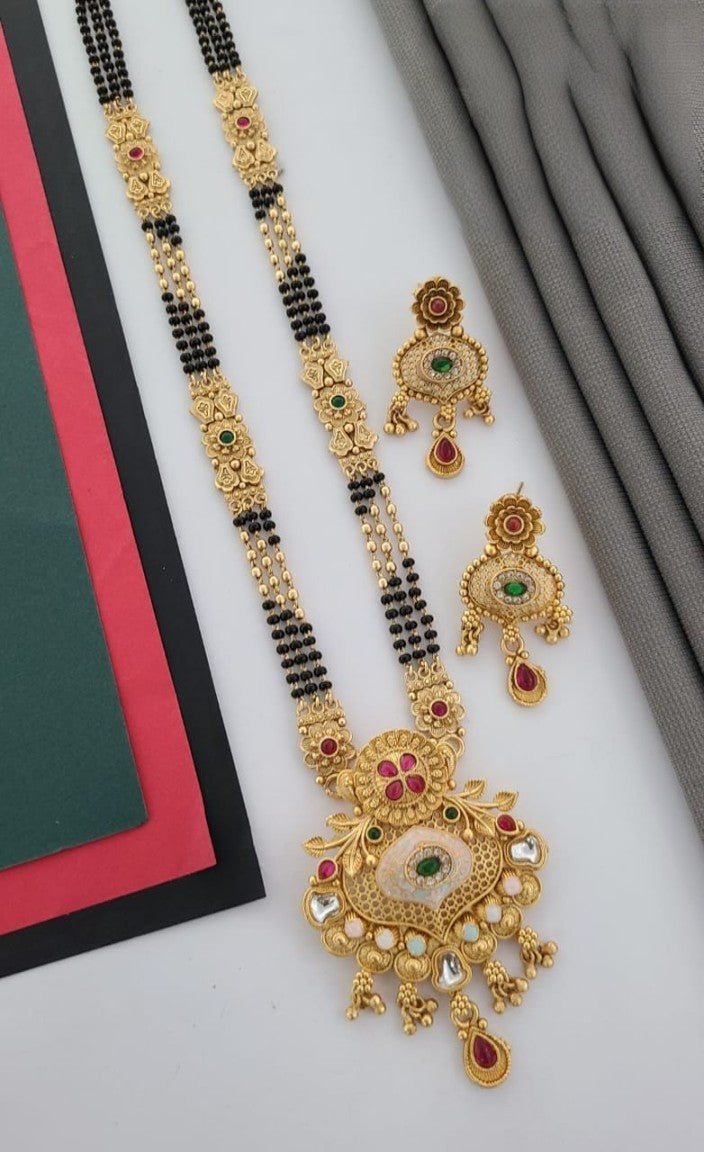 exquisite rajwadi meenakari premium mangalsutra with earrings