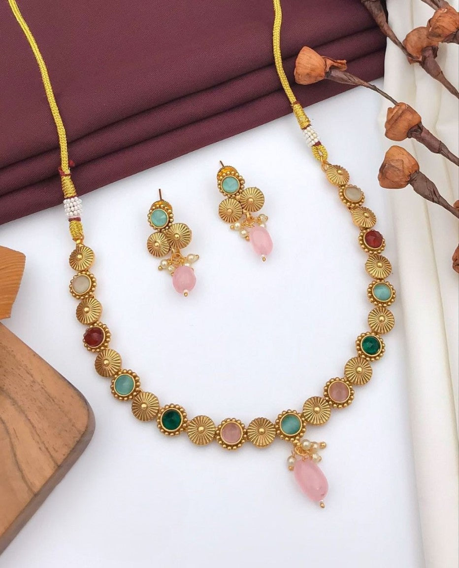 rajwadi kundan & stone necklace set with earrings