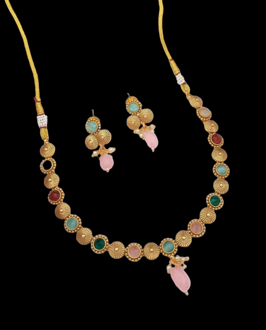 rajwadi kundan & stone necklace set with earrings