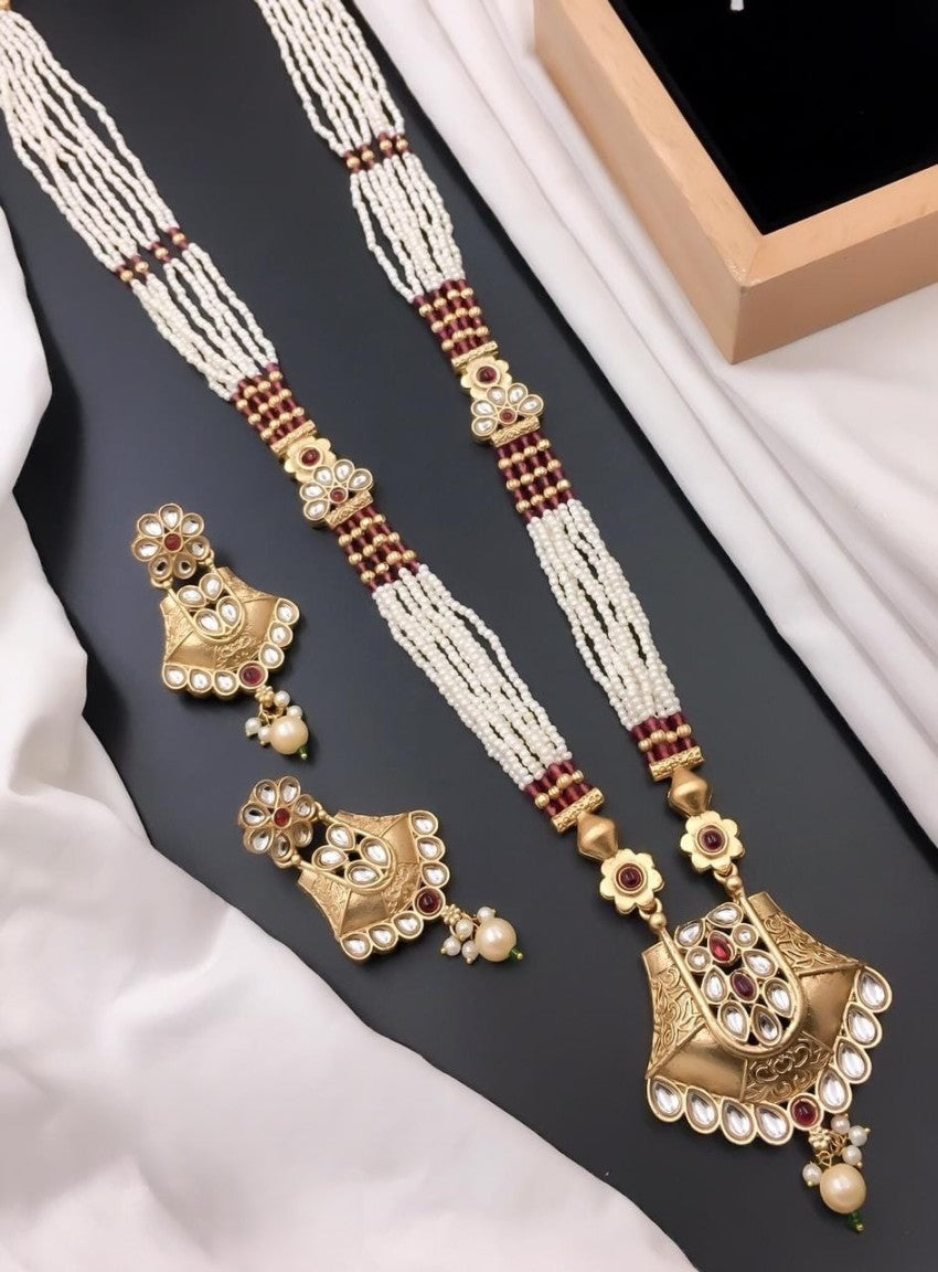 antique rajwadi long jewelry set (matte finish) - timeless royal elegance