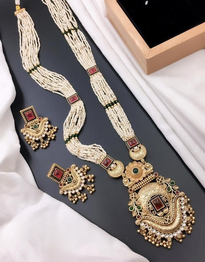 Antique Rajwadi Long Jewelry Set (Matte Finish) - Timeless Royal Elegance