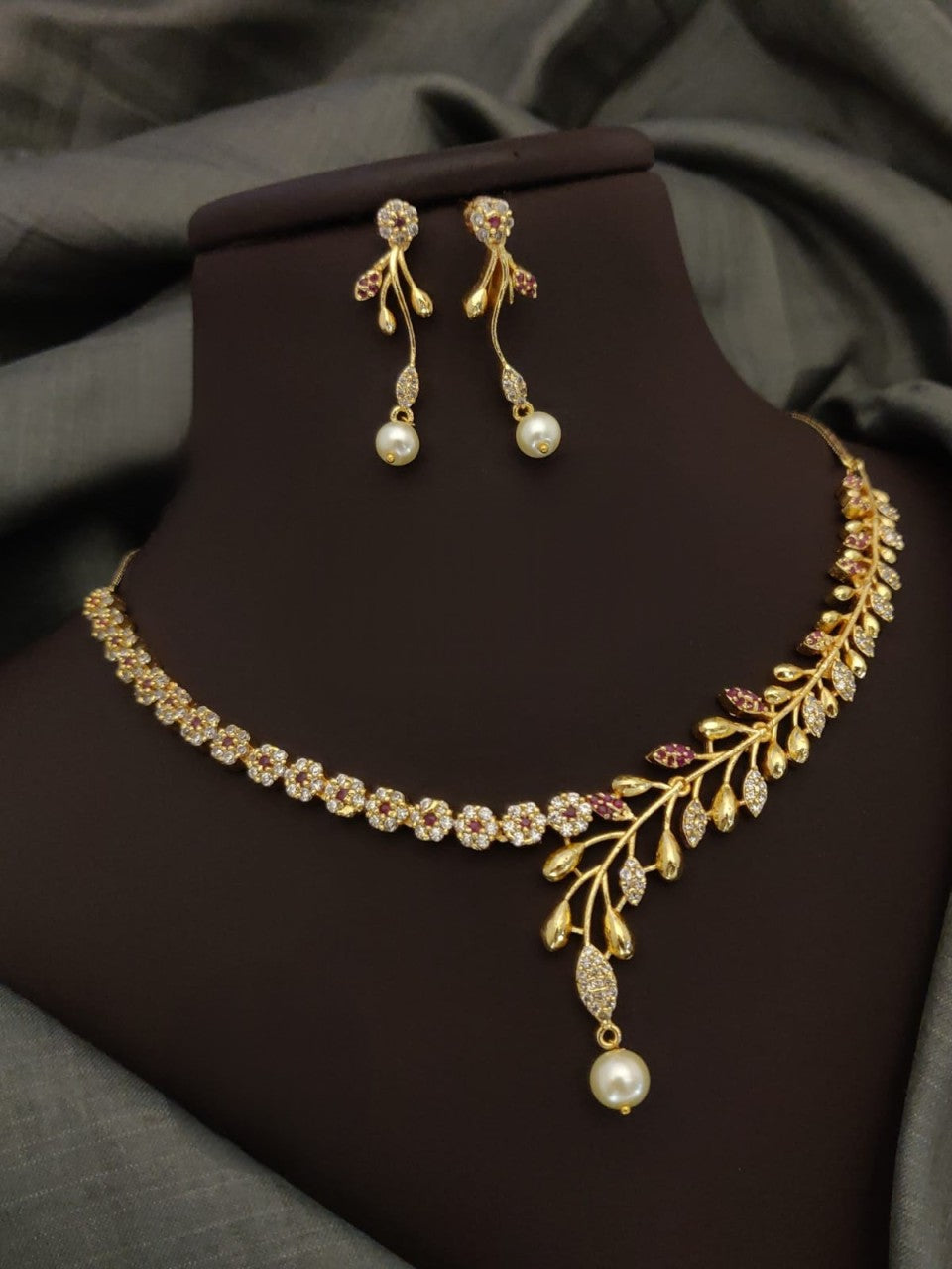 stunning american diamond golden stone necklace