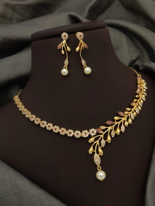 Stunning American Diamond Golden Stone Necklace