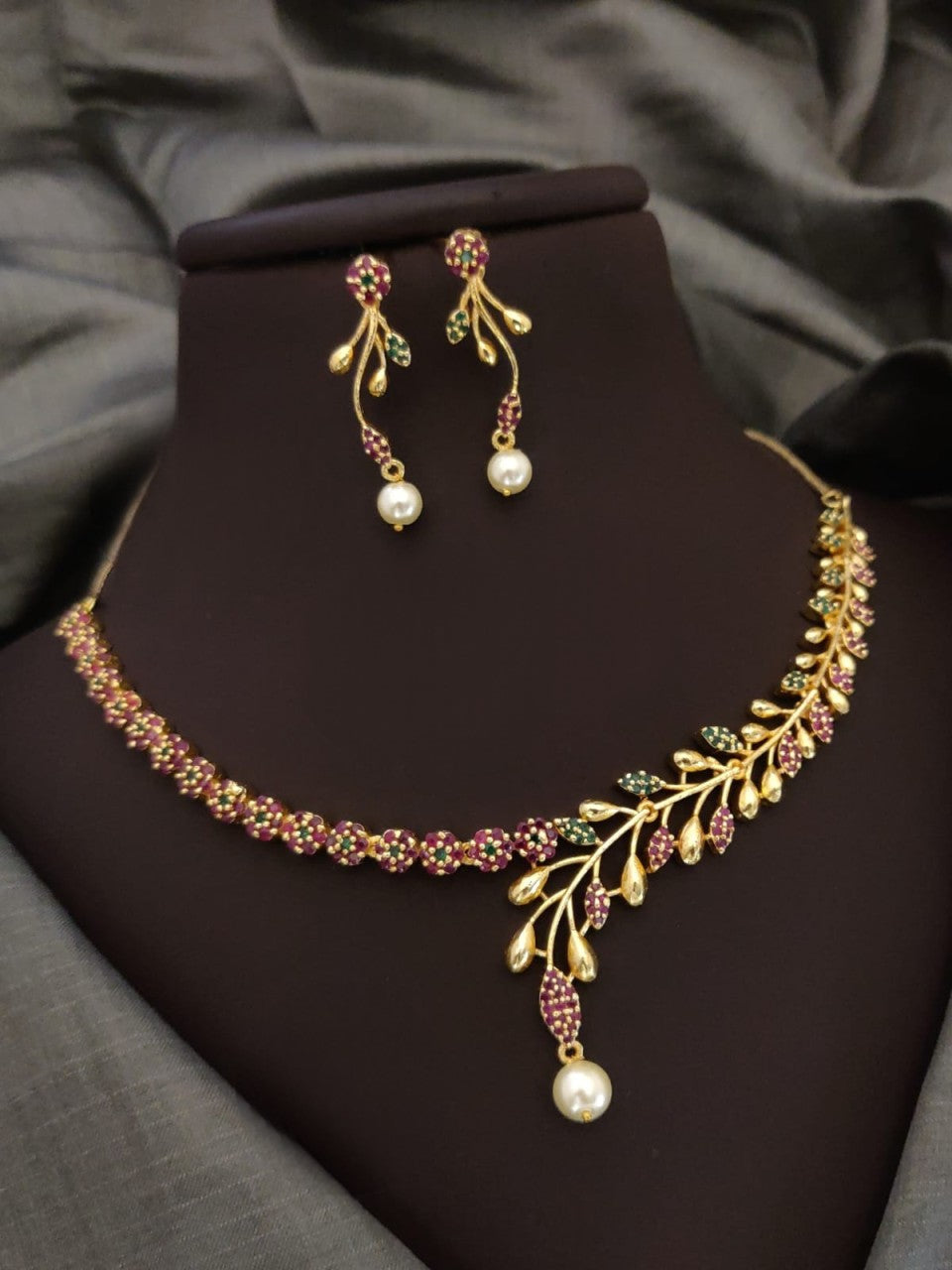 stunning american diamond golden stone necklace