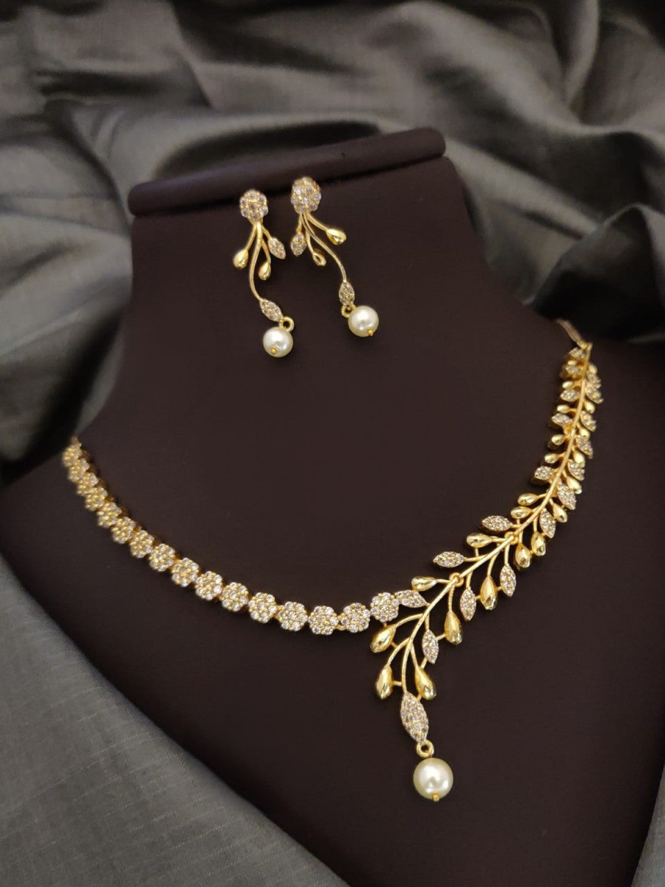 stunning american diamond golden stone necklace