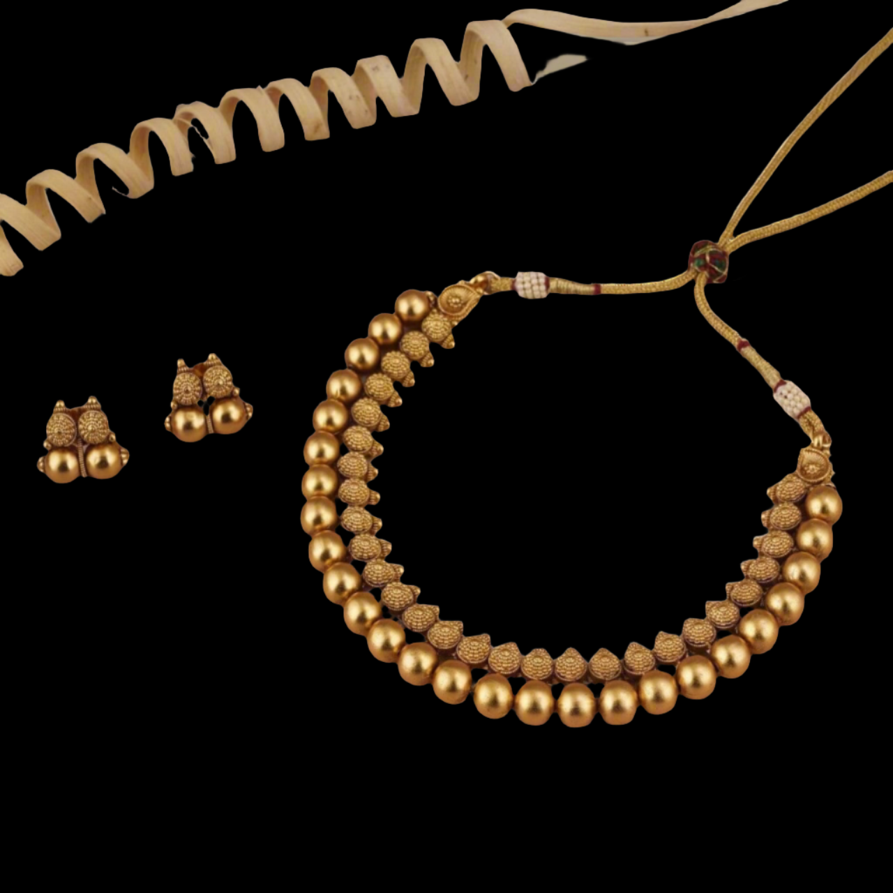 high gold antique beaded necklace set