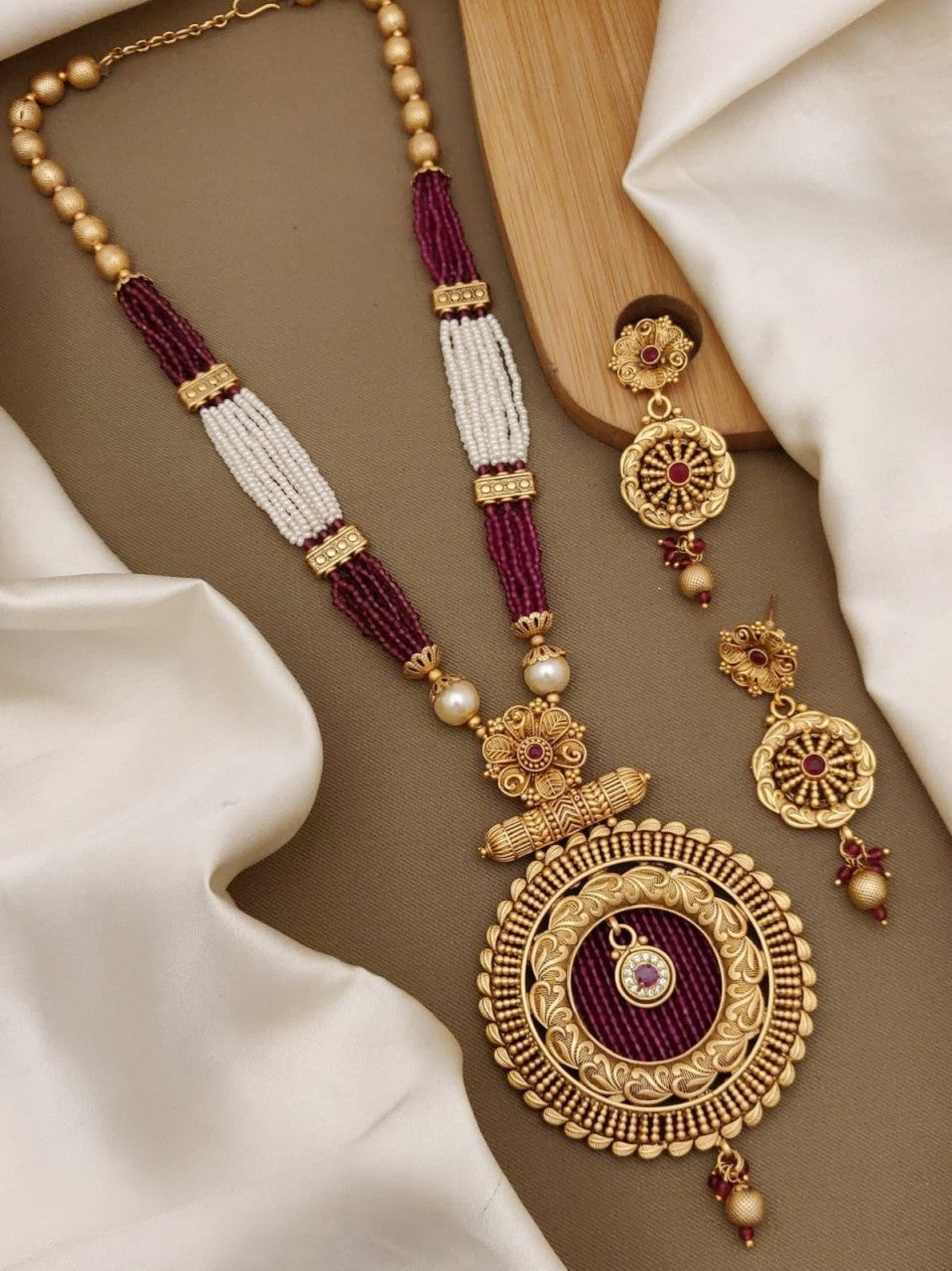 majestic rajwadi crystal moti mala with golden pendant