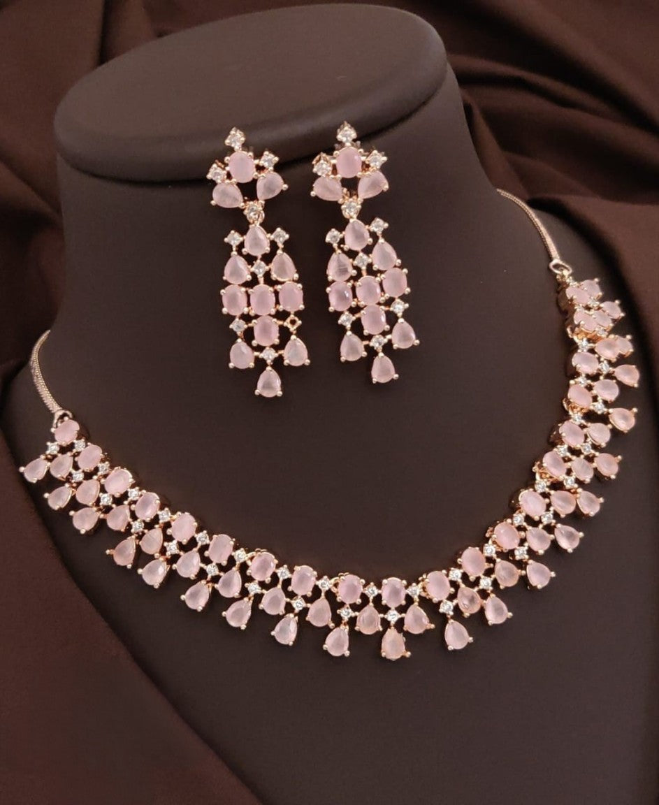 rose gold american diamond necklace set