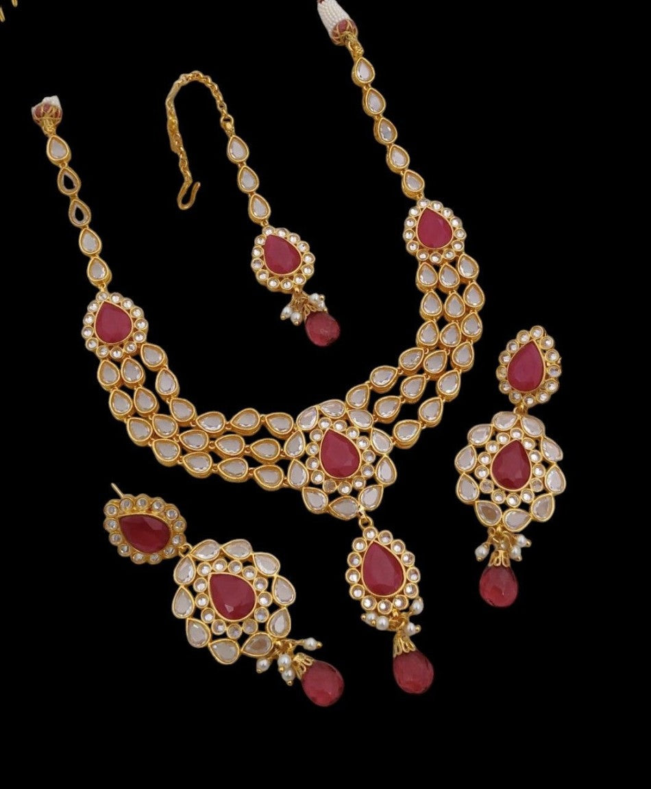 kundan minakari necklace set with matching mang tikka & earrings