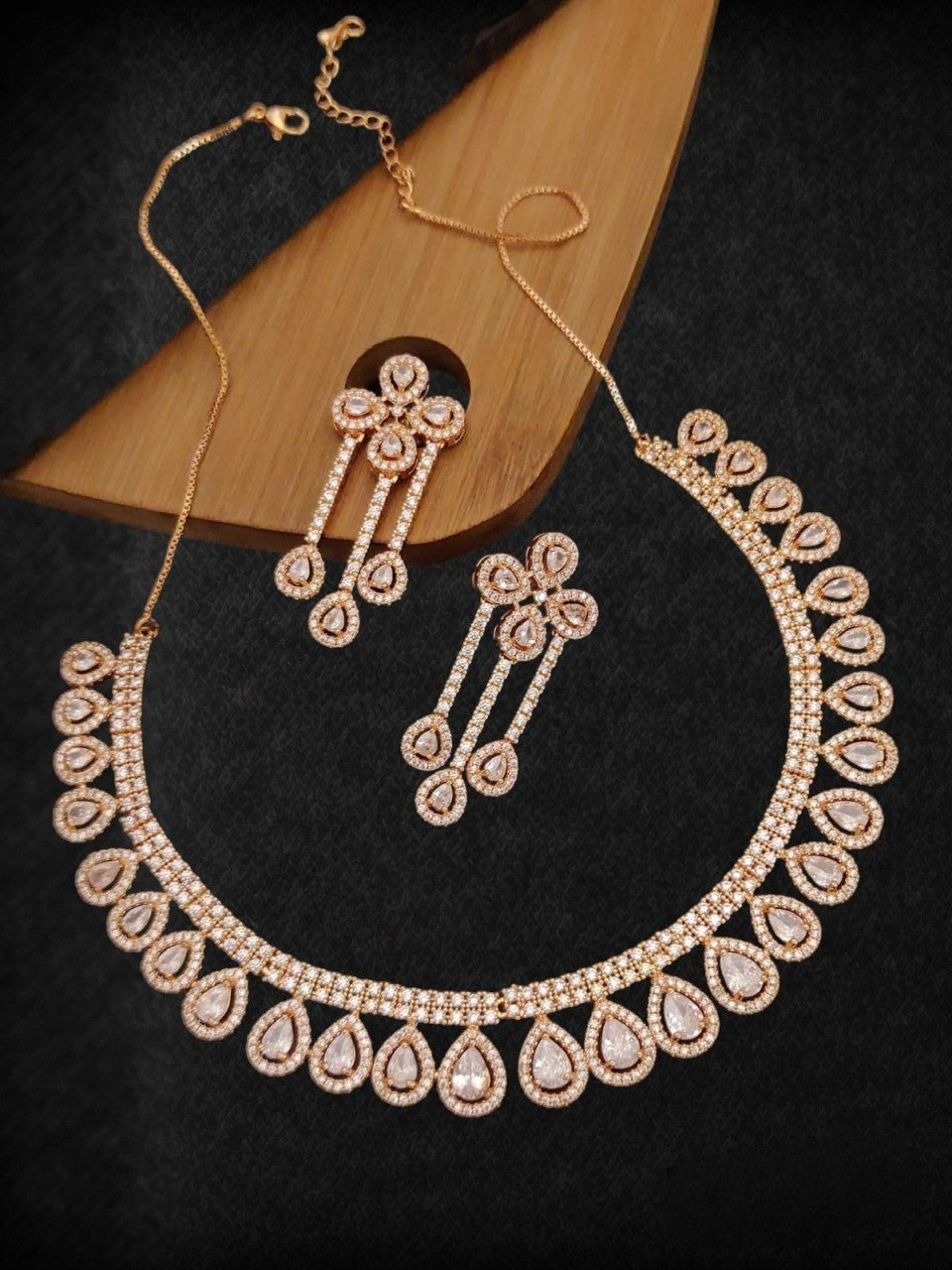 american diamond necklace set with elegant long earrings