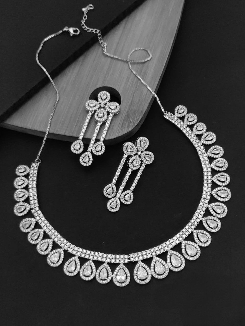 american diamond necklace set with elegant long earrings