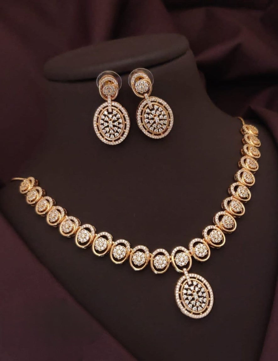 rose gold american diamond necklace set