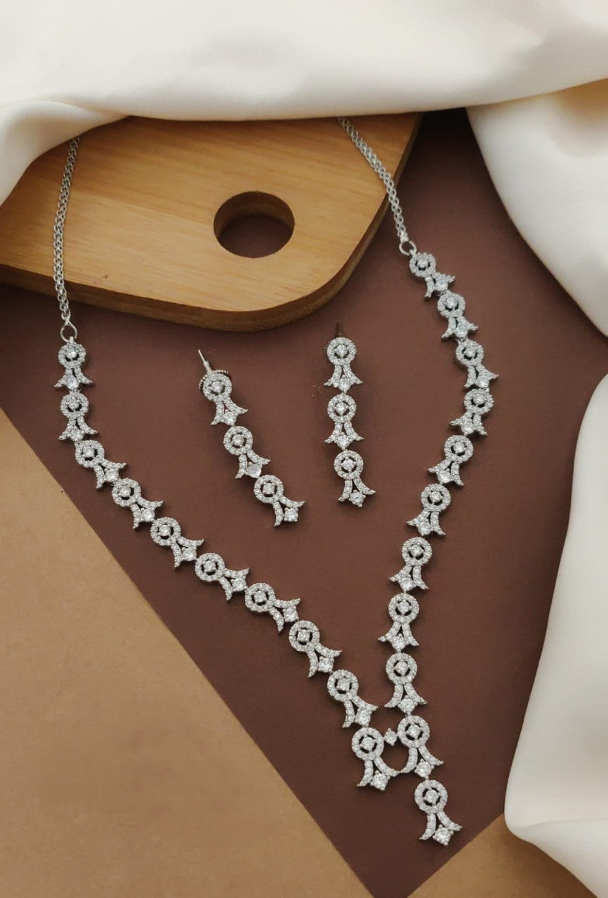 luxury american diamond necklace with long earrings