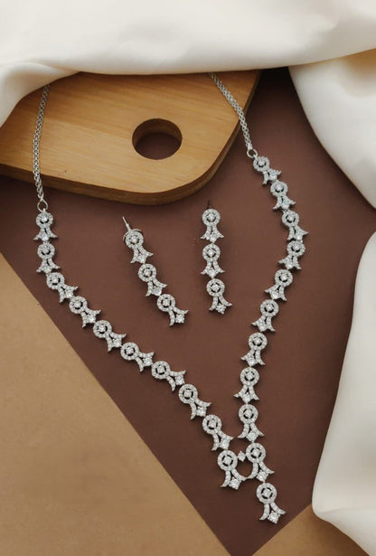 Luxury American Diamond Necklace with Long Earrings