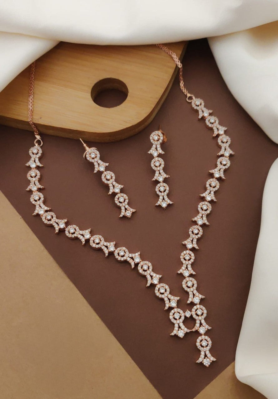 luxury american diamond necklace with long earrings