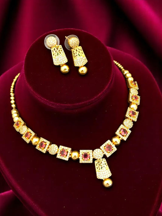 Radiant CZ Stone Golden Necklace