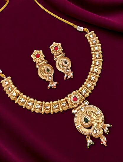 Matte Gold Finish Antique Rajwadi Necklace