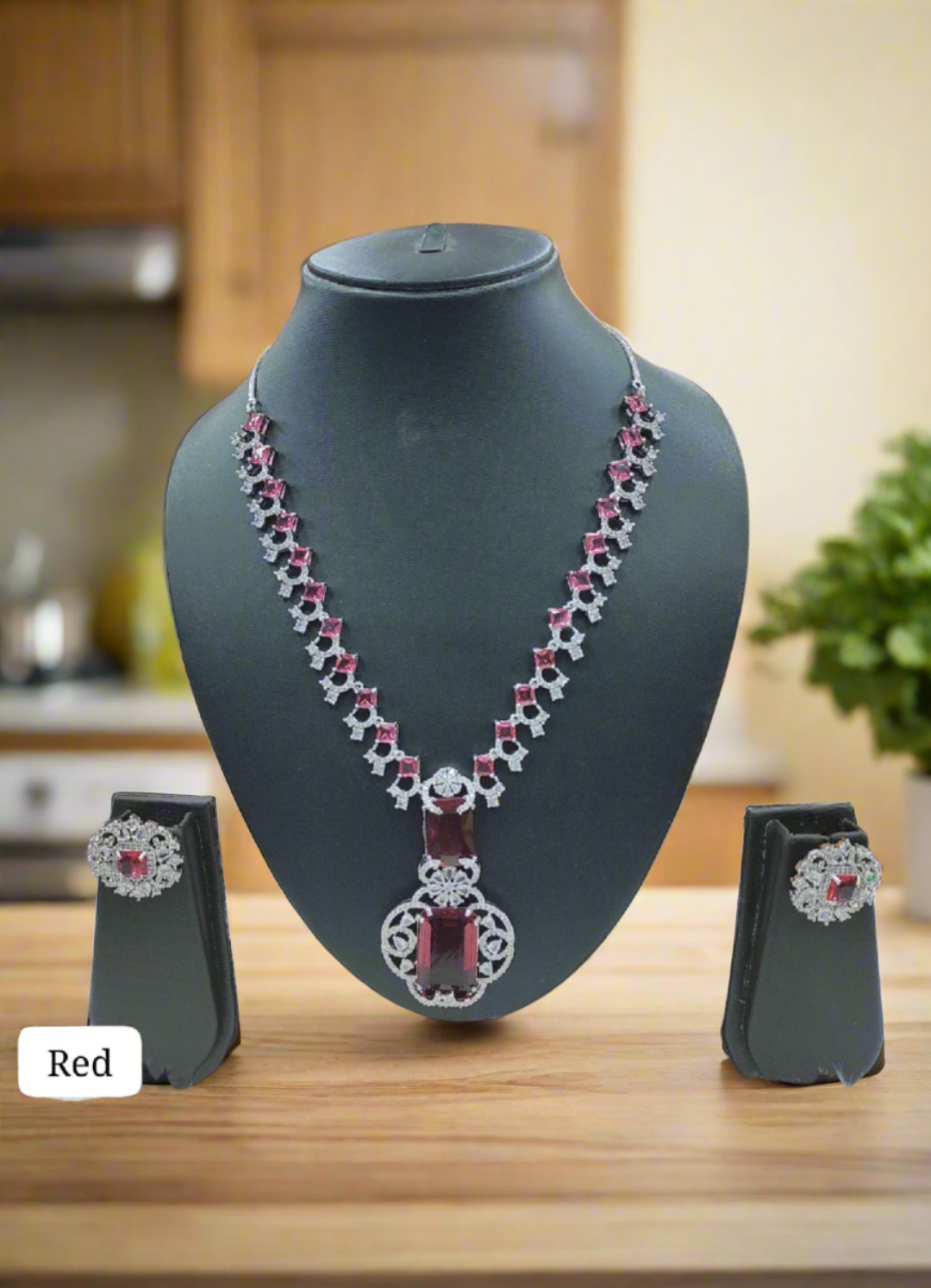 emerald elegance: premium american diamond necklace set