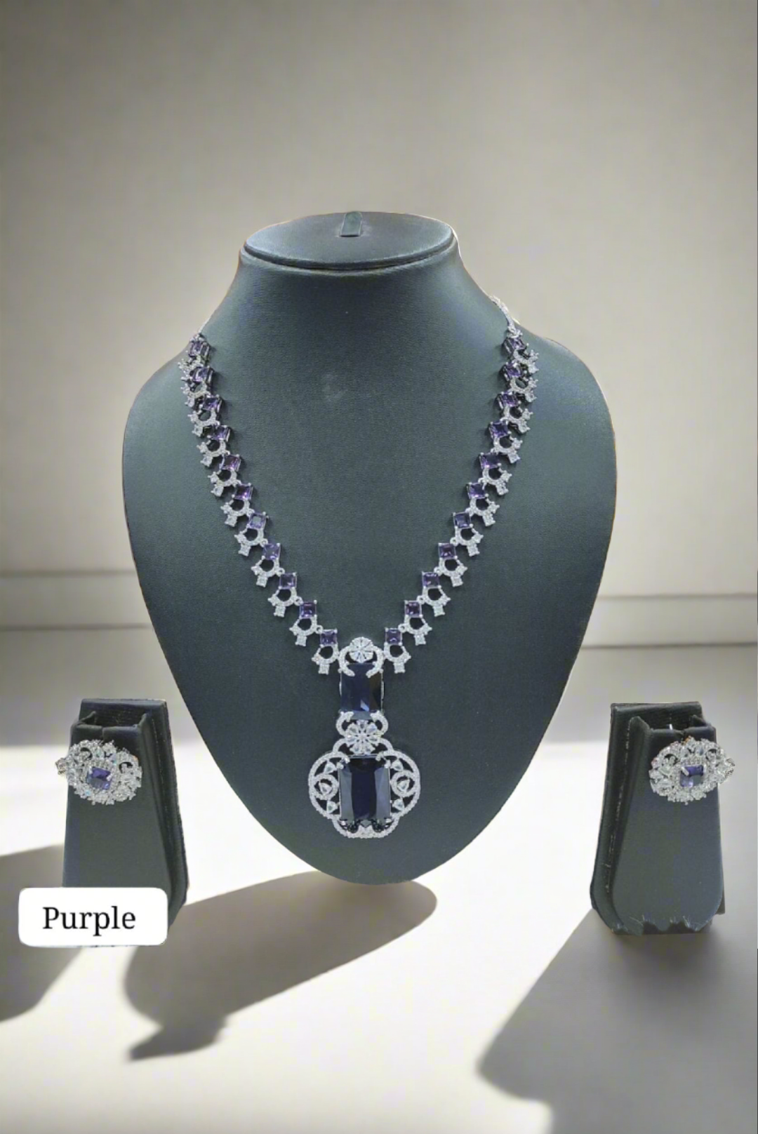 emerald elegance: premium american diamond necklace set