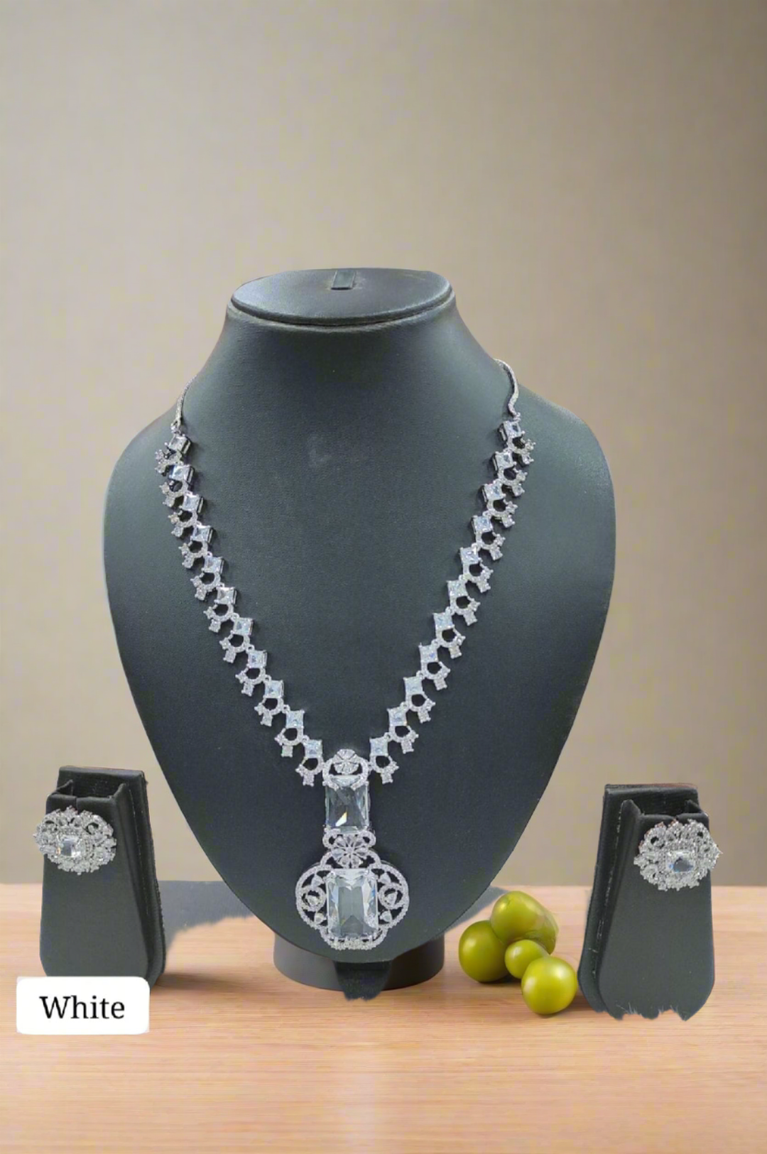 emerald elegance: premium american diamond necklace set