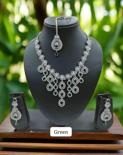 Premium American Diamond Necklace Set with Maang Tikka