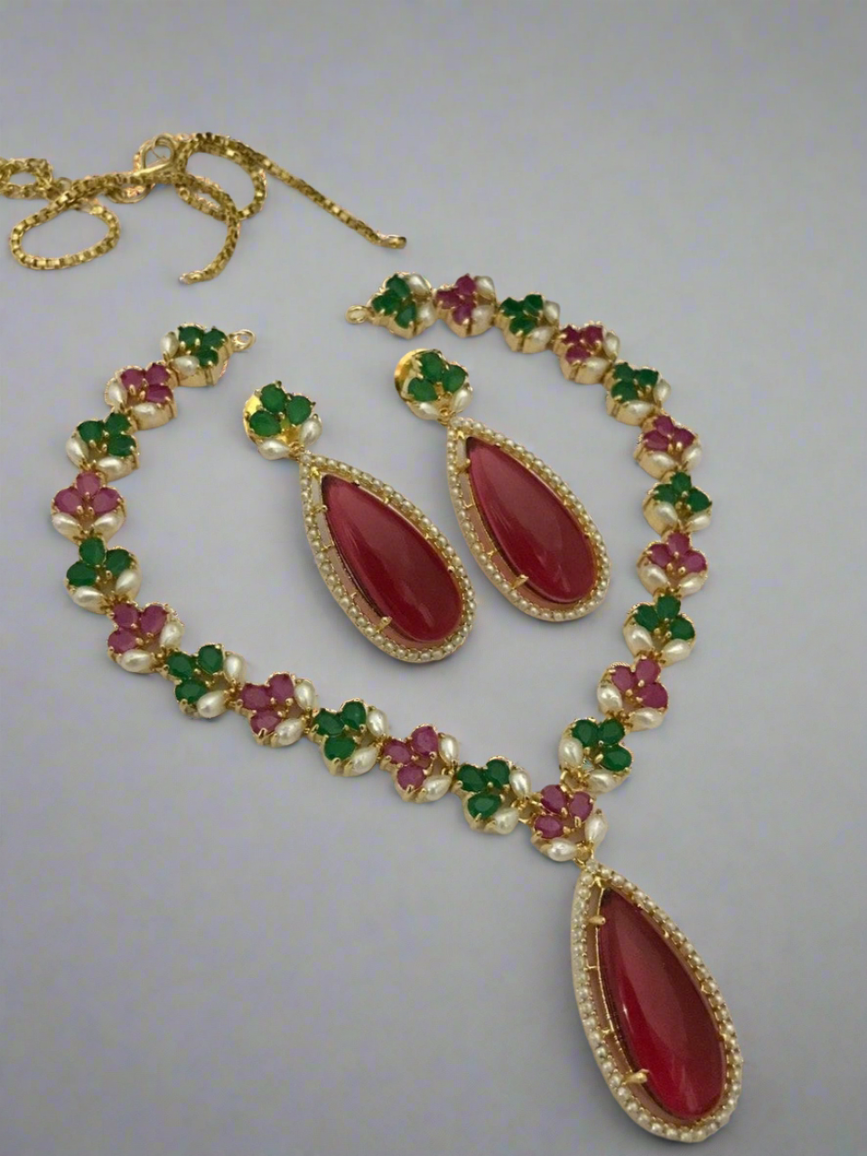 real pearls & moti superhit jewellery set with stunning earrings