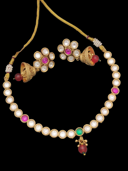 Timeless Grace: Designer Antique Necklace with Earrings Duo