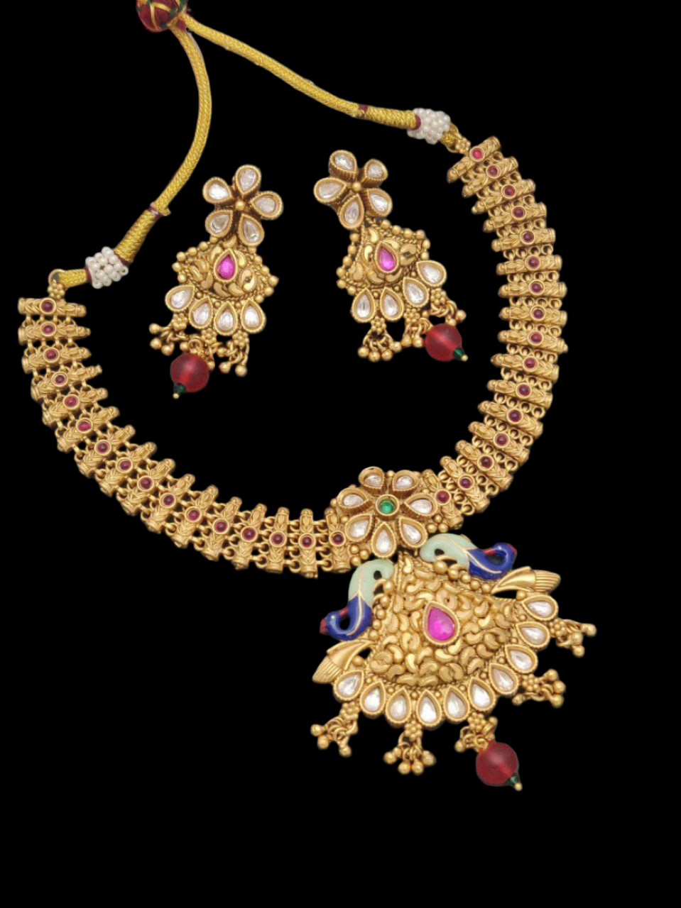 vintage opulence: designer antique necklace and earrings ensemble