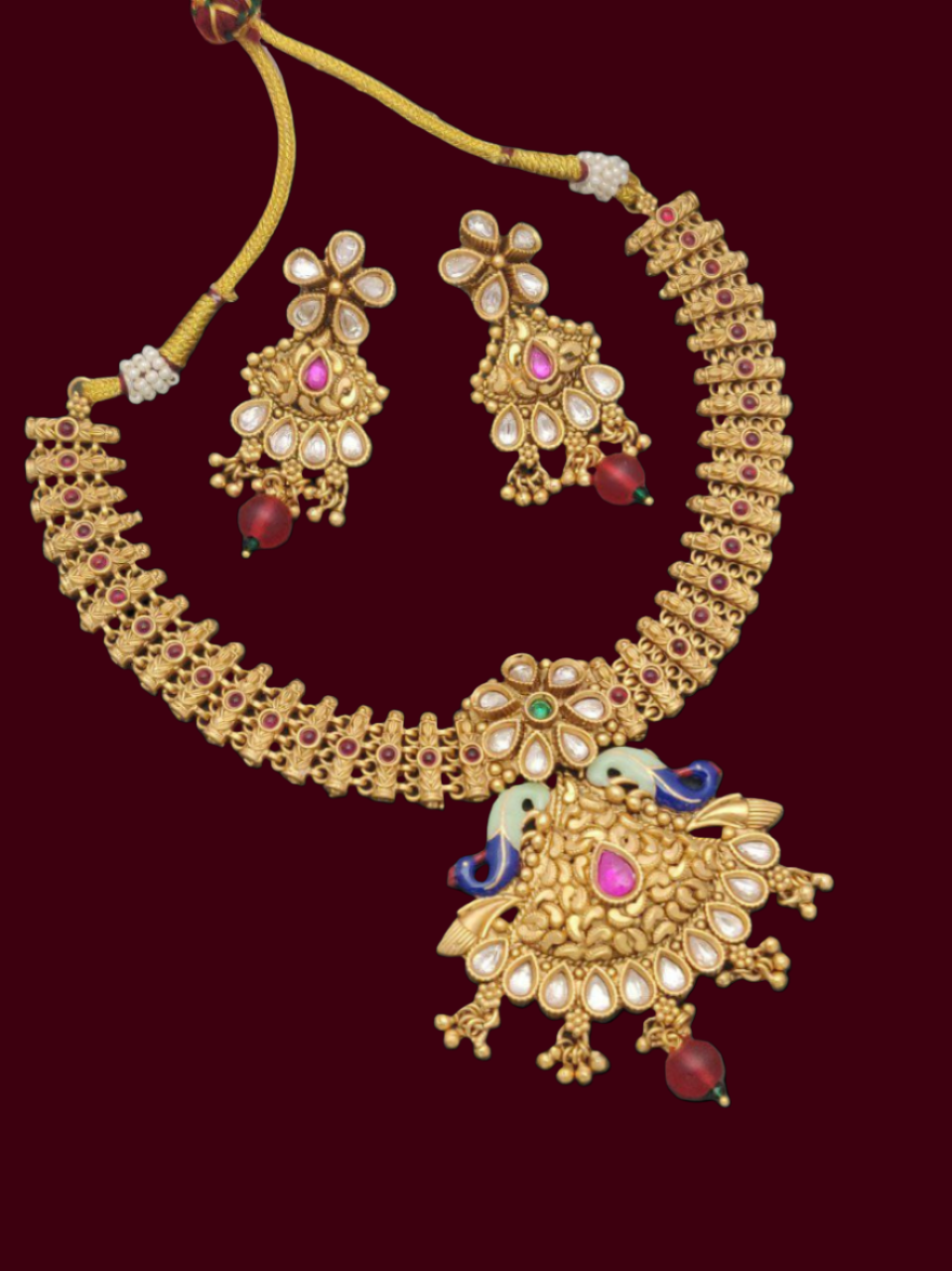 vintage opulence: designer antique necklace and earrings ensemble