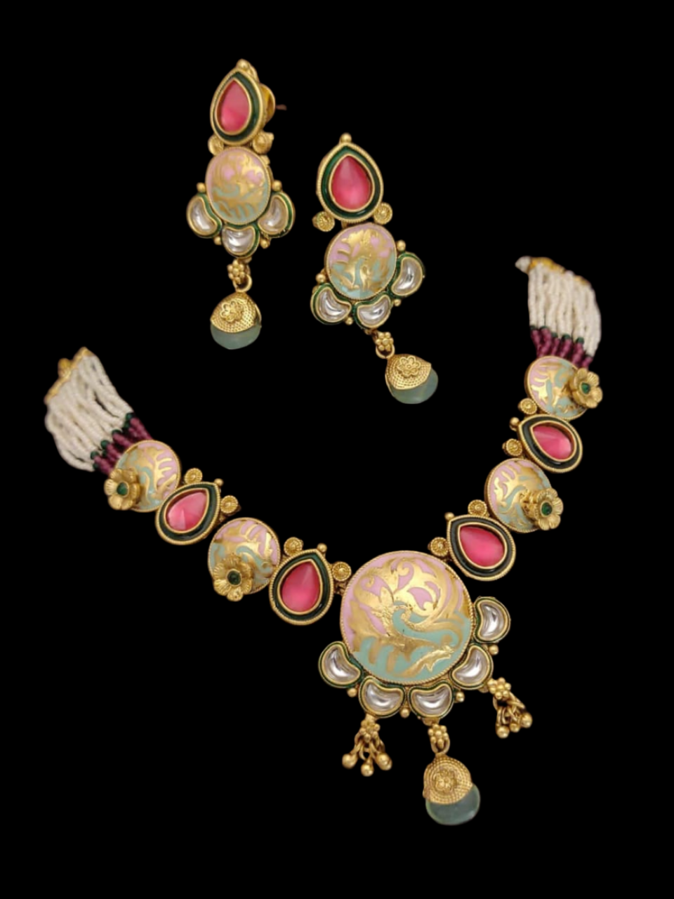 regal opulence: high gold antique necklace set with earrings