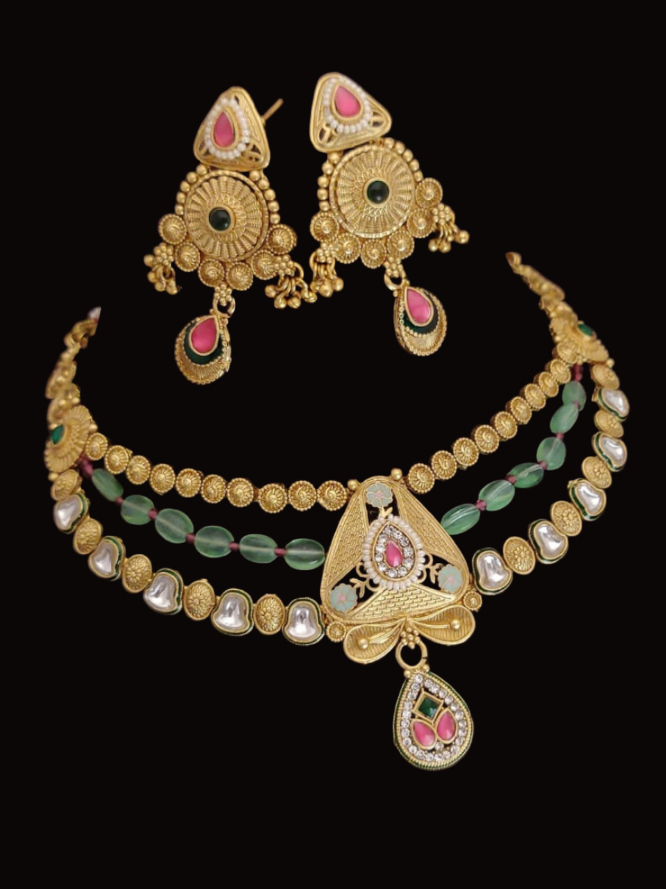 timeless splendor: high gold antique necklace and earrings ensemble