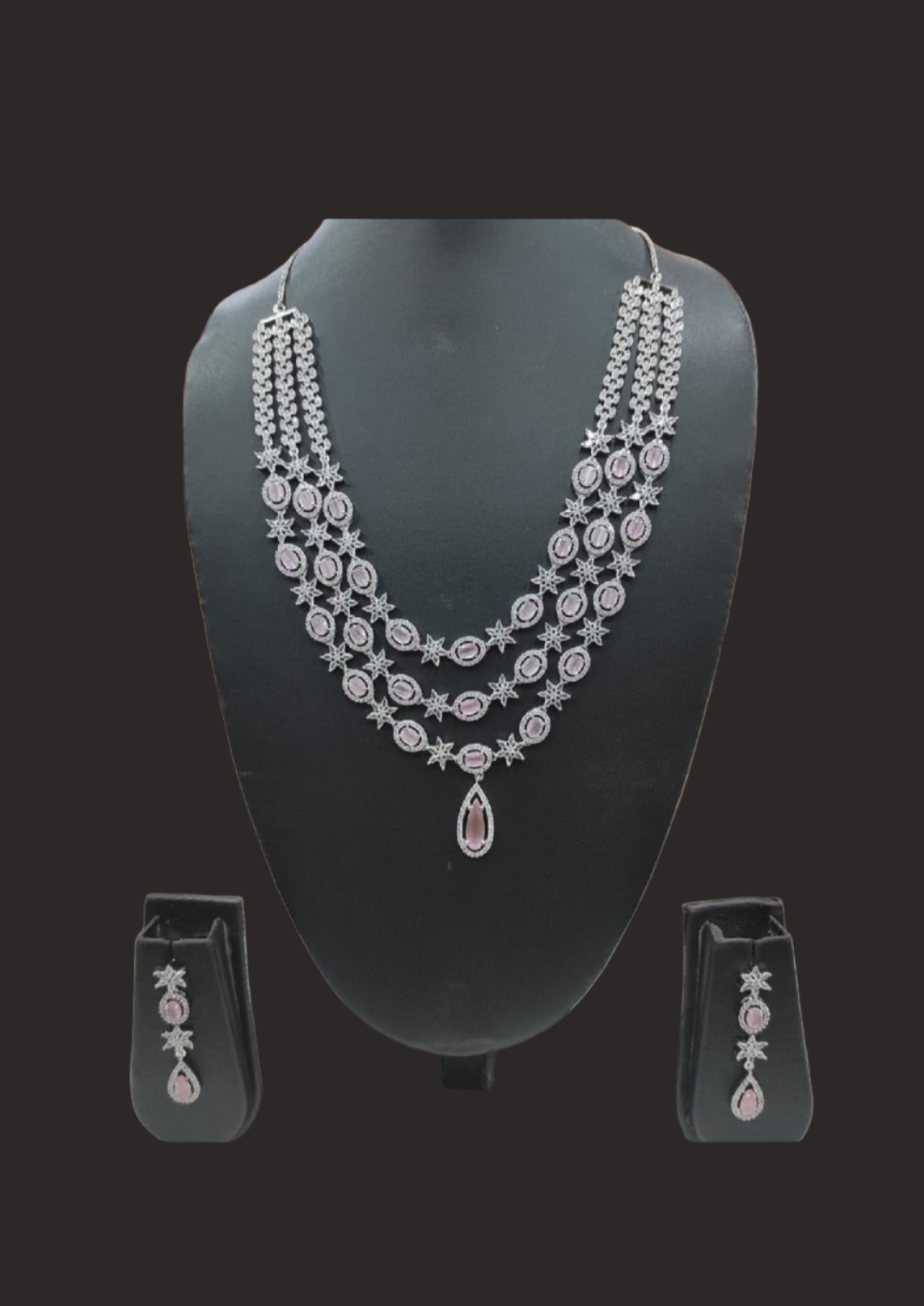 american diamond 3-line necklace - pink & mint green options