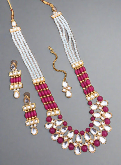 Radiant Crystal Moti Necklace Set