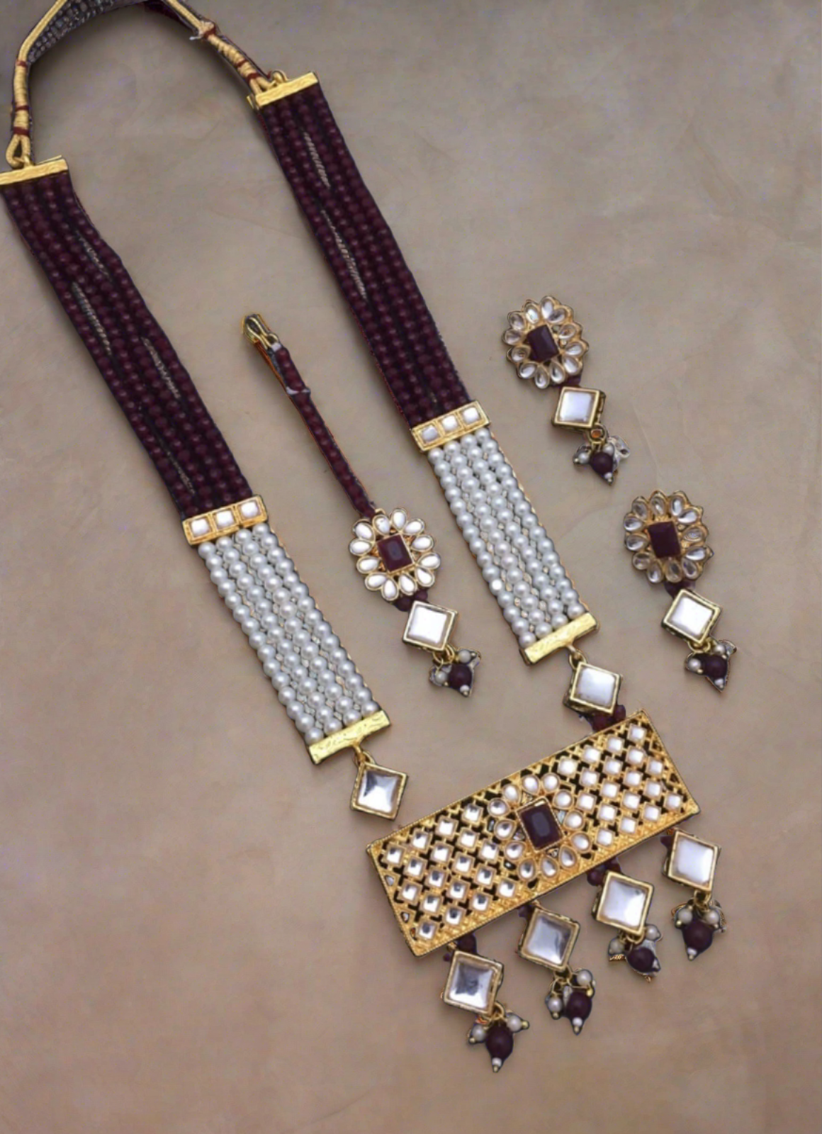 crystal elegance: kundan long necklace set