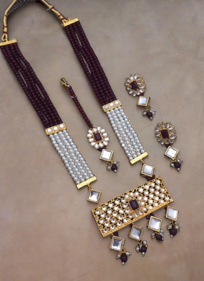 Crystal Elegance: Kundan Long Necklace Set