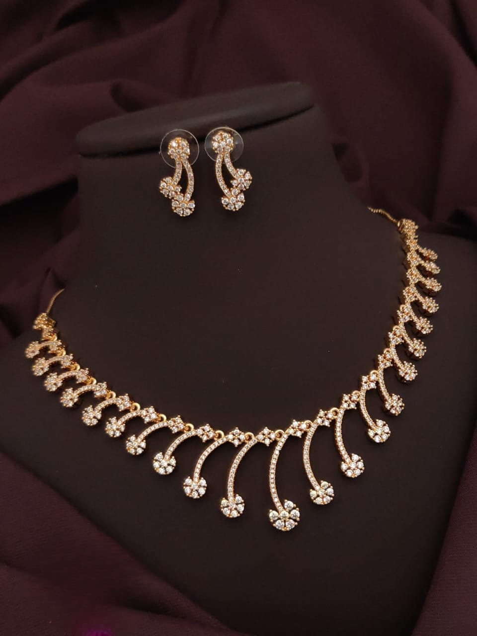 "blushing elegance" rose gold american diamond necklace