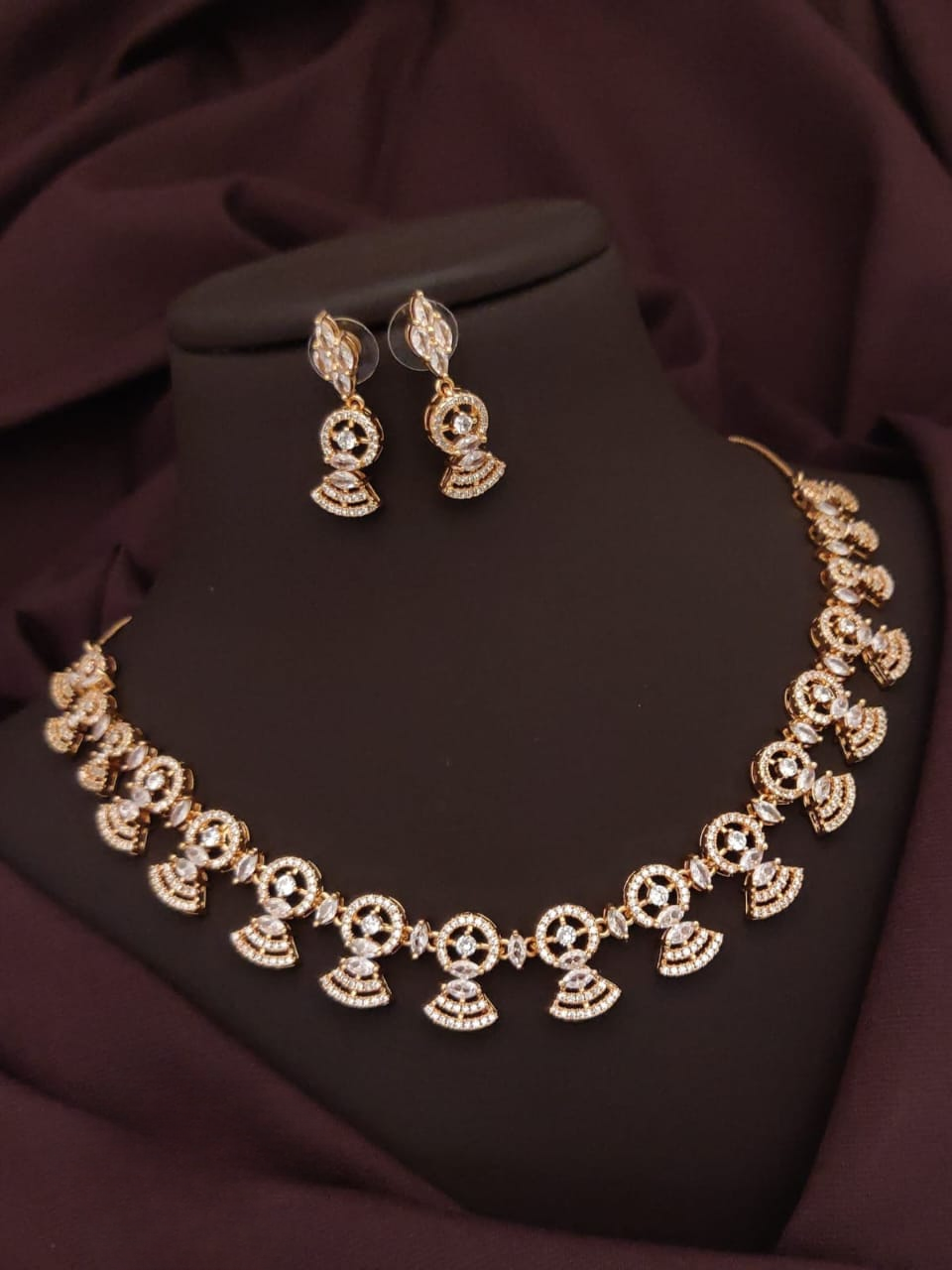 "eternal elegance" rose gold american diamond necklace with earrings