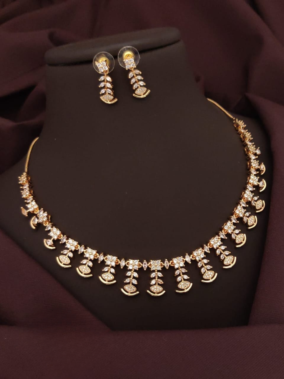 rose gold american diamond necklace with earrings