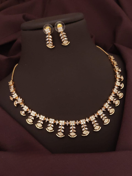 Rose Gold American Diamond Necklace with Earrings