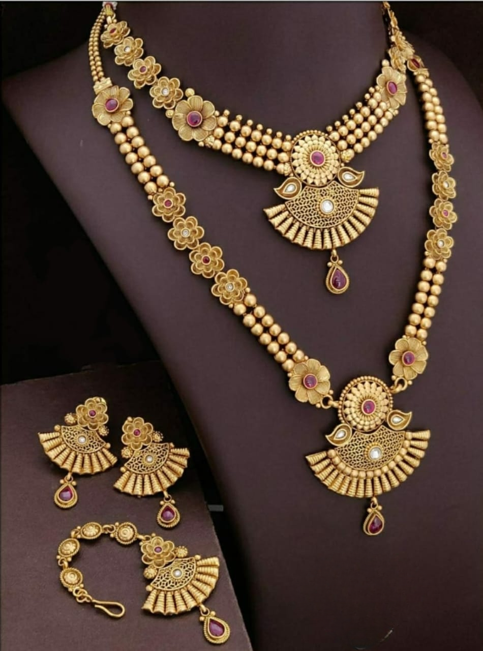 golden ensemble - brass high gold plated antique necklace set combo