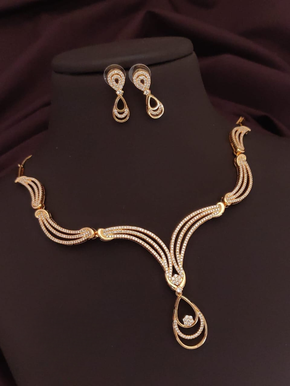 radiant rose ensemble - american diamond necklace set with earrings