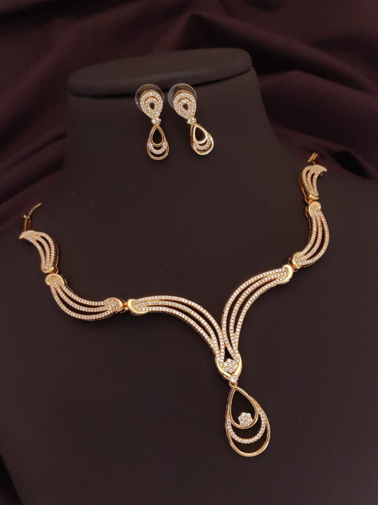 Radiant Rose Ensemble - American Diamond Necklace Set with Earrings