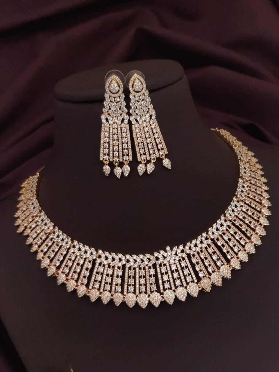 "enchanting rose radiance" - american diamond necklace set with earrings