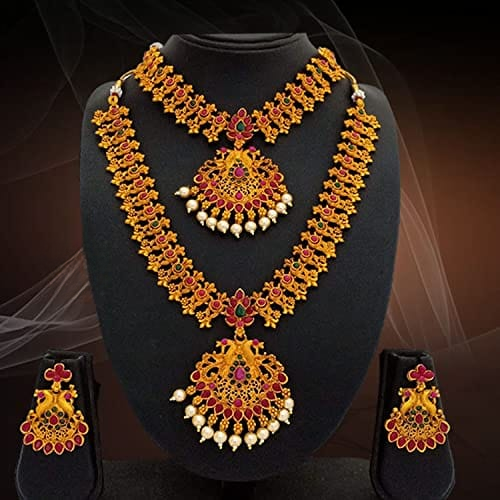 Royal Heritage: High Gold Plated Antique South Necklace - Timeless Splendor