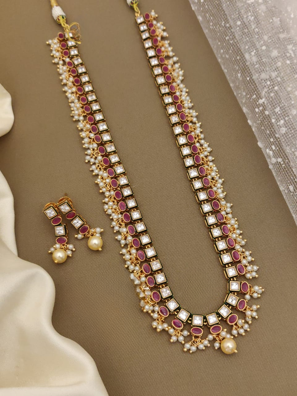 exquisite american diamond long kundan set - elevate your look with timeless elegance