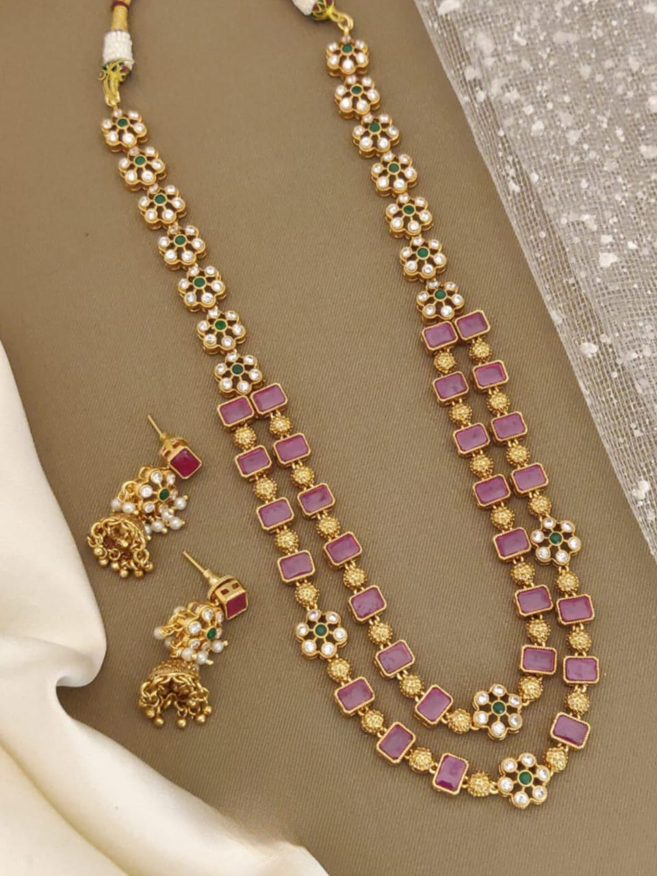 elegant american diamond long necklace set